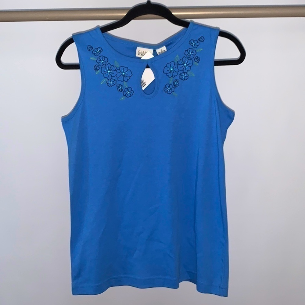 Classic Elements Blue Tank Top Embroidered Vintage Deadstock